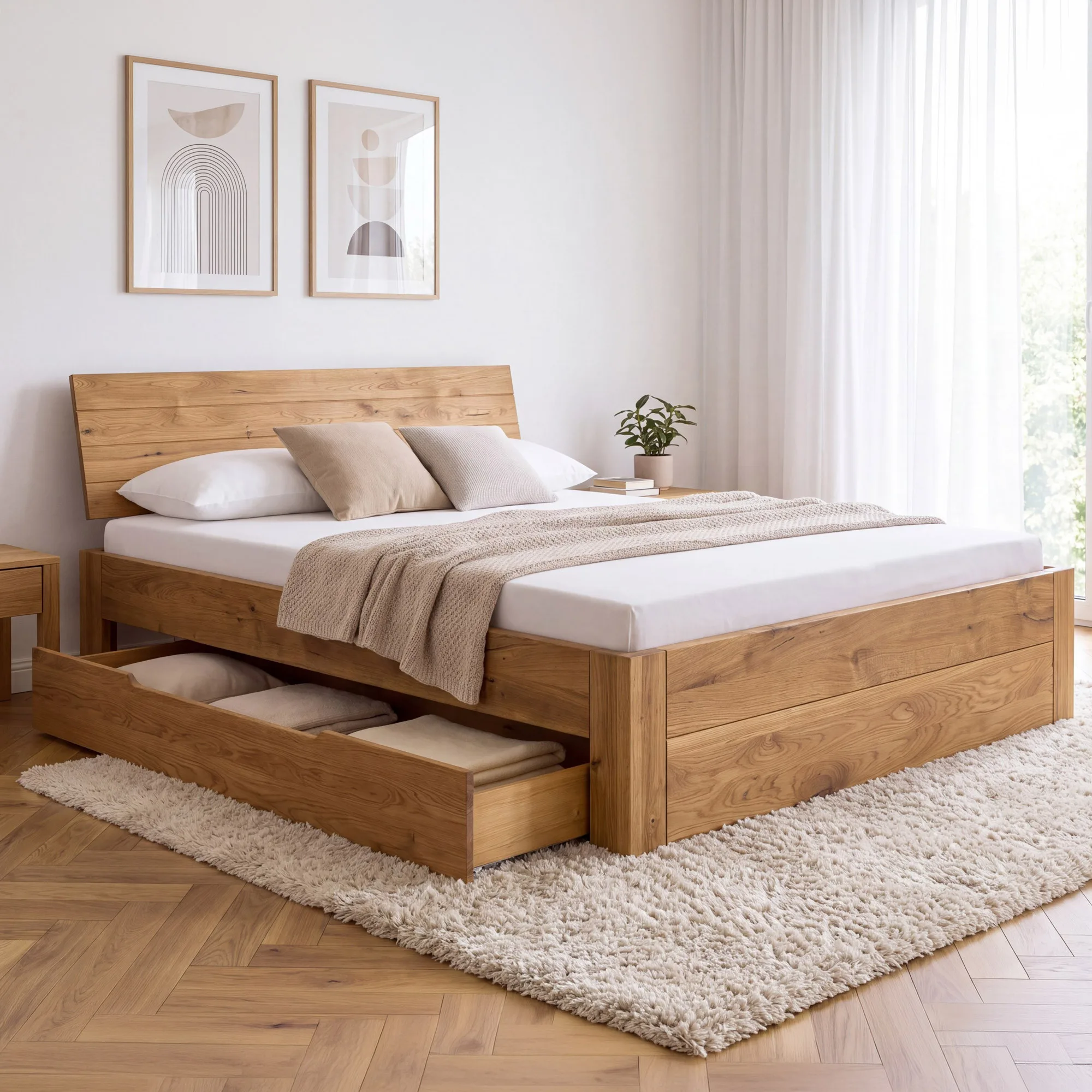 ębowa masywna łóżko Danka 180 x 200 cm z opcjonalną szufladą