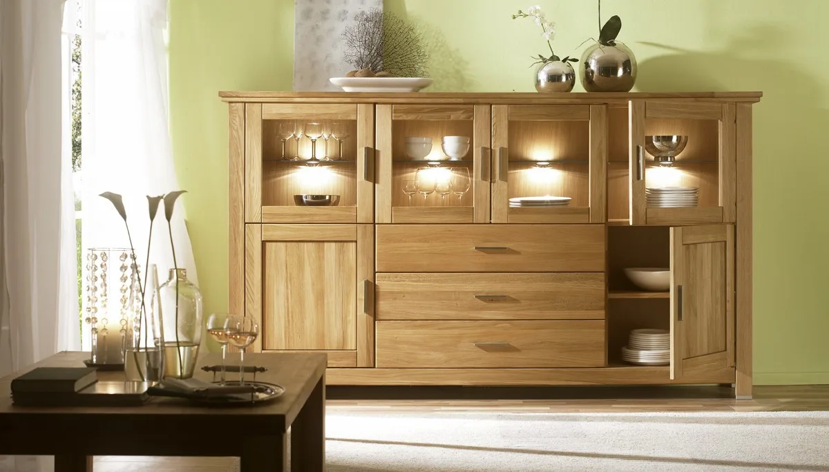 Duża komoda z litego drewna dębowego do salonu naturalna